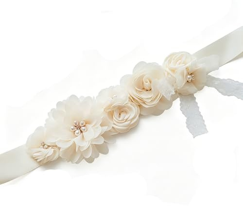 Egurs Fleur Ceinture en Dentelle Rose Ceinture mariage nuptiale Ceinture de mariage Ivoire