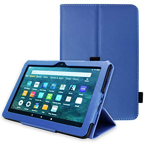 TECHGEAR Custodia in Pelle Disegnato per Amazon Fire HD 8 / HD 8 Plus 2020, Cover di Alta qualità in PU Pelle con Supporto e Cinturino a Mano e Funzione Auto Svelgia [Blu]