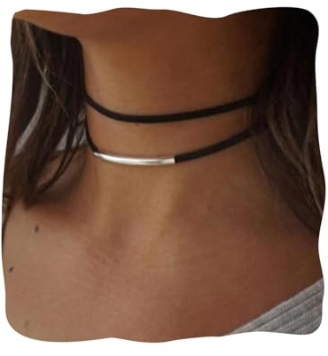 Handcess Black Velvet Choker Necklaces Silver Bar Necklace Layered Necklace Jewelry for Women