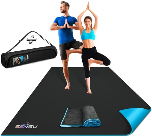Sensu Large Yoga Mat - 7' x 5' x 9mm Extra Thick Yoga Mat for Men and Women - Non-Slip Surface for Extra Grip - Ideal for Hot Yoga, Pilates, Grounding and Meditation at Home or in Studios