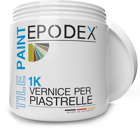 EPODEX 1K Peinture carrelage salle de bain, cuisine et plus - Vernis de haute qualité pour carrelage mural à usage normal - Peinture satinée en blanc, gris, beige et plus - 1 kg (7 m² pour 2 couches)