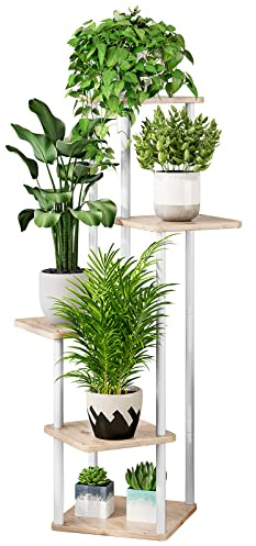 AZERPIAN Växtstativ 5 nivåer inomhus metall blomhylla för flera växter hörn höga blomhållare för uteplats trädgård vardagsrum balkong sovrum, svart (5 våningar-vit)