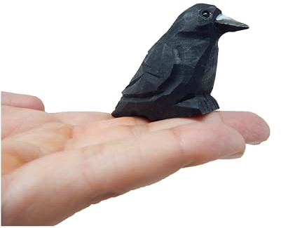 Selsela Figura de cuervo tallada a mano – Figura de cuervo de pájaro negro rave, escultura arte en miniatura tallado en madera, decoración de animales pequeños, decoración gótica y adorno