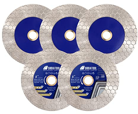 SHDIATOOL Lame de scie diamantée pour carrelage Disque de coupe 125mm Découpage et ponçage de carreaux de porcelaine Granit Marbre Céramique Maçonnerie,5 pièces