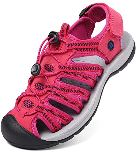 Unitysow Sandales de Randonnée Femme Été Nu-Pieds Sandales de Sport D'extérieur Bout Fermé Sandales de Marche Sandales de Trekking,Rouge Rosé,Taille 38