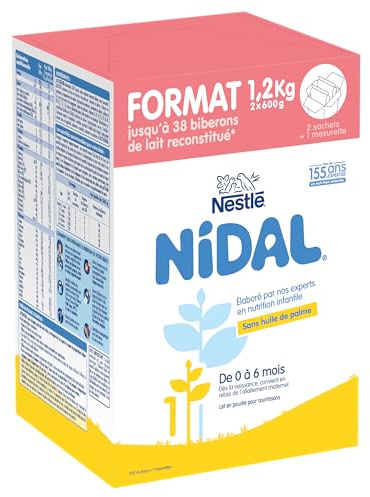 Nestlé Nidal 1 Lait en Poudre 1er Âge pour Bébé - de la Naissance à 6 Mois - Bag in Box de 2 Sachets de 600g