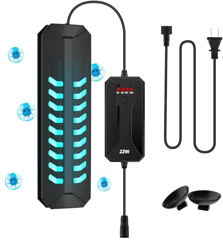 JAHEA Aquarium Clean Light,15W&18W&22W Submersible Light with Timer,Double Tube Aquarium Water Clean Green Clear Waterproof Clean Lamp for Pond,Swimming Pool (22W)