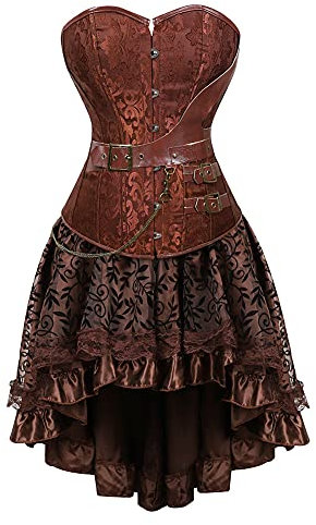 Steampunk Damen Corsagenkleid - Gothic Korsett Damen Bauchweg Corsage Kleid Piraten Bustier Spitzen Rock und Oberteil für Halloween Kostüm Karneval Mittelalter Palast Cosplay Punk Kleidung