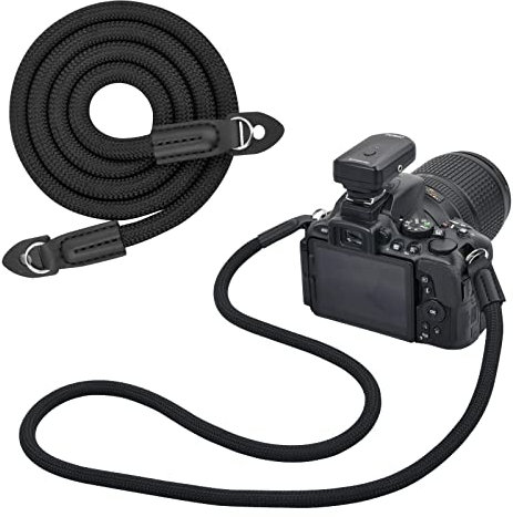 Tibapla Correa para cámara con aspecto de cuerda,100 cm, correa para el hombro para llevar una cámara de diferentes fabricantes,Como cuello, Negro , 100 cm