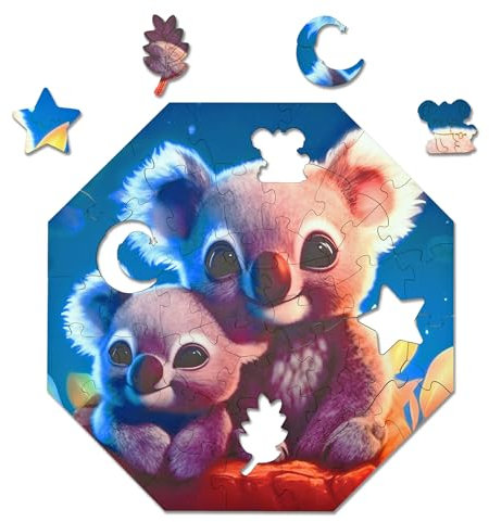 Milliwood Holzpuzzle - Kylo Koala with Mommy - 46 Teile - Puzzle Winter ab 4 Jahren - Mandala Puzzle für Erwachsene und Kinder - Jigsaw Puzzle aus Holz 29x29 cm - Puzzle Natur mit Holz Geschenkbox