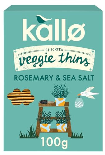 Kallo Rosemary & Sea Salt Veggie Thins Crackers | Healthy Snacks High Fibre, Plant Protein, Gluten Free & Baked | 100g Single Pack
