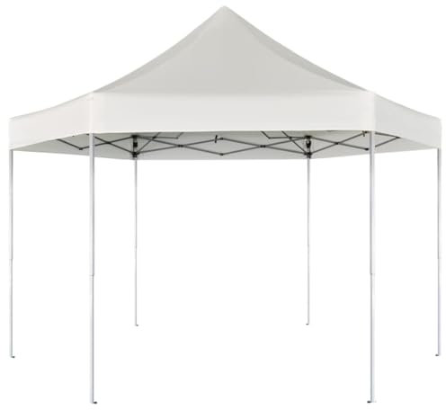 Home Outdoor OthersSechseckiges Pop-Up-Festzelt, faltbar, cremeweiß, 3,6 x 3,1 m