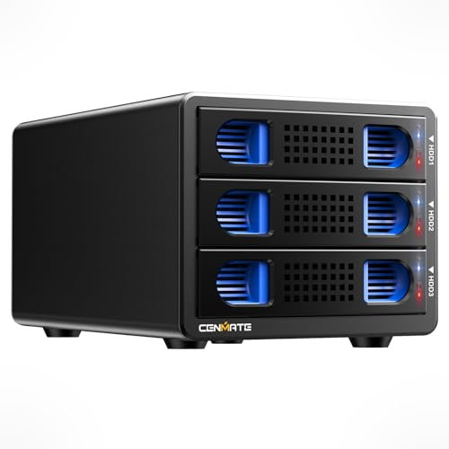 Festplattengehäuse, Aluminium 3 Bay HDD Gehäuse mit Lüfter für 2.5„/3.5“ SATA HDD/SSD, USB A/C 3.0, unterstützt Hot Swappable, Daisy Chain Erweiterung, werkzeugfrei, DAS(NO RAID/NAS)