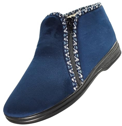 APREGGIO Chaussons Femme en Laine Feutrée - Semelle Antidérapante en Caoutchouc - Pantoufles Femme Hiver Chaude et Laine -Marine 40