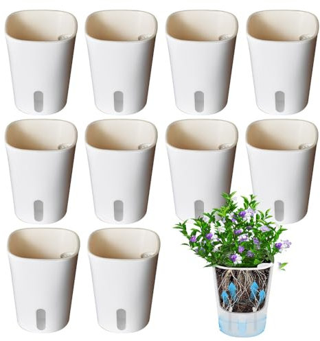 Vmxlso 10 Stück Selbstbewässerungstopf, Weiß Blumentopf mit Bewässerungssystem, Selbstbewässernd, Wasserspeicher mit Wasserstandsanzeiger für Innen Außen Φ7.5cm