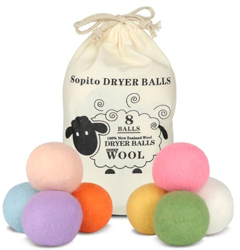 Balles de Séchage pour Lave-Linge, Lot de 8 en 100% Laine de Mouton, XXL Écologiques, Balls pour Duvet, Assouplissant Naturel pour Vêtements Doux