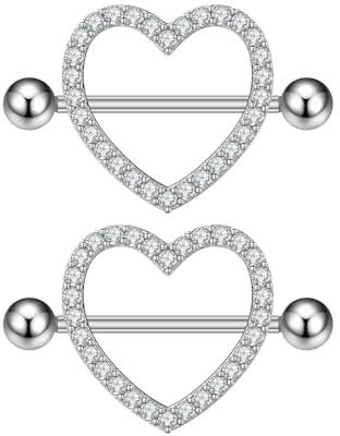 IMINI 14G Crystal Heart Nipplerings Barbells - Hypoallergenic Cubic Zirconia Body Jewellery for Women, Nipple Shield Rings Piercing Gift