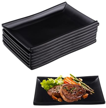 imposyu Lot de 8 Assiette Noir Assiettes à Dessert Rectangulaires 19,3x12,7x2,3cm Assiette Rectangulaire Petites Assiettes pour Dessert, Entrées, Gâteau etc