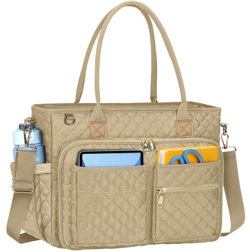 RAINSMORE Laptop Tote Bags for Women Teacher Bag 15.6 inch Large Work Bags Computer Messenger with Insulated Pocket, Laptop Briefcase for Office, College, Nursing