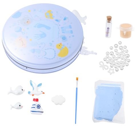 FRCOLOR Kit D'empreintes De -né Et Bébé En Plâtre Bleu Clair Souvenir De Croissance Moule Pour Main Et Pied Présent Naissance Bébé Set Pour Chambre Boîte Métal Incluse