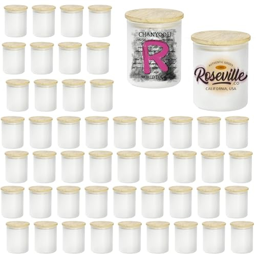 AGH 10oz 50 Pack Sublimation Candle Jar, Glass Tealight Candle Holder with Bamboo Lids Glass Cup for Party, Birthday, Wedding and Holidays