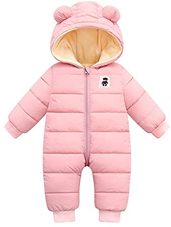 Générique Combinaison De Neige pour Bébé Fille - Chauds Coupe-Vent À Col Mameluco avec Capuche en Plume Hiver Manteau Tenue Bebe Garcon Body 1 Mois Barboteuse 18 Cadeau