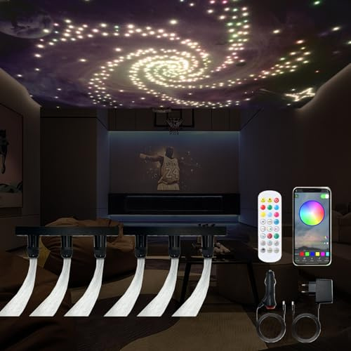 GIDEALED Twinkle – Set med 600 fiberoptiska stjärnhimmelslampor – För bil/hem – 3 m x 0,75 mm – Med app och RGBW-fjärrkontroll – Musikläge – Tidsfunktion och förändring av