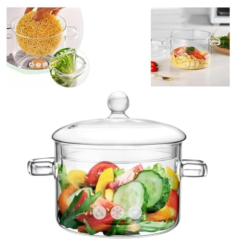 Glass Cooking Pots with Lids, 1600ml Heat-Resistant Borosilicate Glass Cooking Pan, Transparent Saucepan Stockpot with lid and Double Handles for Cooking, Melting Chocolate, Making Sauces