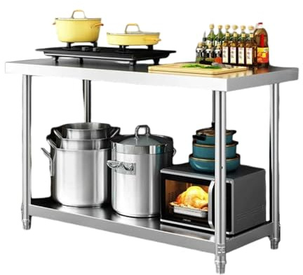 Laohucai 2 Tier Thickened Stainless Steel Work Table, Heavy Duty Commercial Worktable, Kitchen Food Prep Work Table, for Restaurant Home Hotel Kitchen Garage(100x50x80cm)