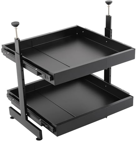 HIKUUER Organizer per lavello a 2 livelli, regolabile in altezza, cassetto telescopico sotto il lavandino, ripiano sotto il lavabo, organizer per mobile sotto il lavabo, cassetto interno, organizer