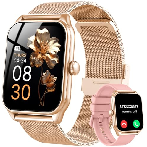 Smart Watches for Women, 1.85HD Fitness Watch with Bluetooth Calling, Health Tracker for Sleep/Heart Rate/SpO2, 120+ Sports, 200+ Dials, IP68 Waterproof, Smart Watch for Android iOS (Rose Gold)