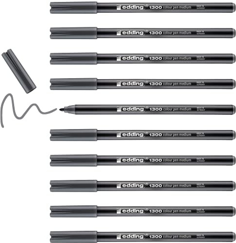 Edding 1300-012 - Caja con 10 Rotuladores 1300 - Punta de Fibra - 2mm - Gris