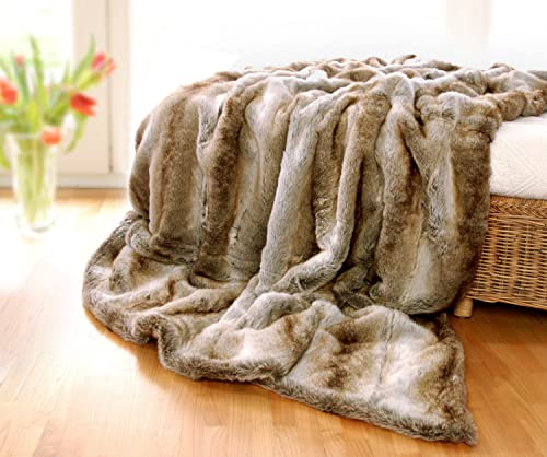 Wohnen & Accessoires Couverture en Fourrure, Plaid Fausse Fourrure Loup Clair de 150x200-260x300cm ou Oreiller (Couverture 240x260cm)