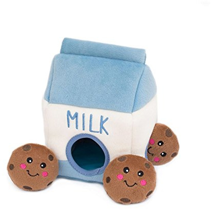 ZippyPaws Burrow- Interactive Dog & Puppy Toys for Boredom, Stimulating Pet Products to Keep them Busy, Hide & Seek Plush Puzzles, Squeaky Toy for Enrichment, For Small & Medium Dogs- Milk and Cookies