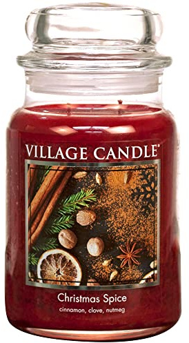 Village Candle Christmas Spice, Large Glass Apothecary Jar Scented Candle, 21.25 oz, Red