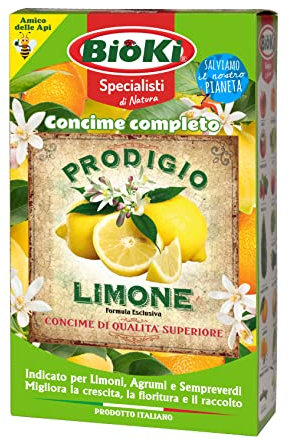 Bioki Prodigio Limón, Fertilizante Organo Mineral específico para plantas de cítricos, limón, naranja, mandarina, etc., 900 g