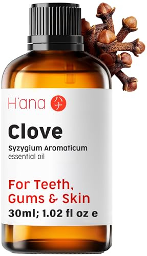 H’ana Nelkenöl für die Mundpflege, 100% natürliches ätherisches Nelkenöl – ätherisches Nelkenöl – Nelkenöl für Haare, Haut, Zähne und Zahnfleisch (30 ml)