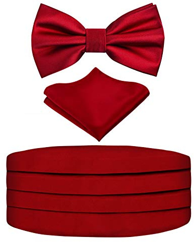 Alizeal Mens Solid Pre-tied Party Adjustable Bow Tie, Cummerbund and Pocket Square Gift Set