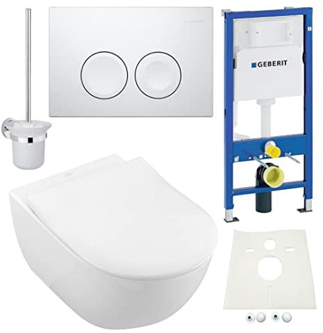 Geberit Duofix Vorwandelement, V&B Subway 2.0 spülrandlos, Beschichtung, Delta21, Kpl-Set, WC-Bürste Wandhängend