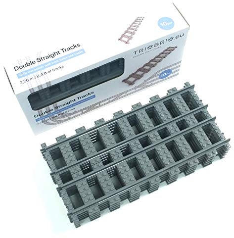Double Straight Tracks Box, Pack of 10 Compatible with Lego City Train Sets 60197 60198 10277 60205 60238