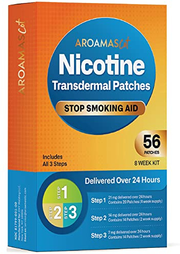 Aroamas Cot Aroamas Nicotine Patches to Help Quit Smoking, Stop Smoking - Delivered Over 24 Hours Transdermal System Aids That Work | Steps 1, 2, and 3 56 (8 Week Kit)