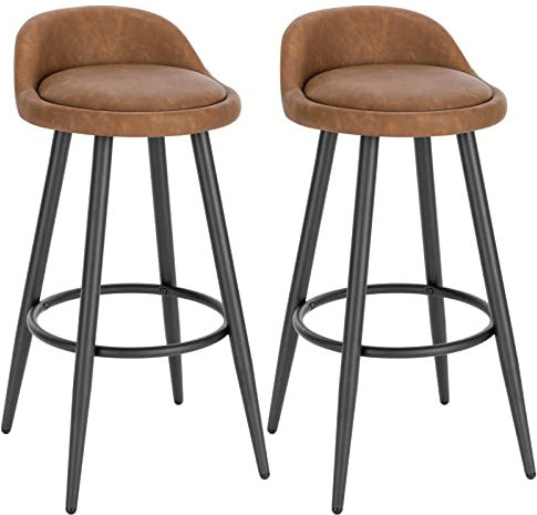 WOLTU Barhocker 2er Set, Barstuhl Küchenhocker, hoher Hocker mit Rückenlehne Fußstütze, aus Kunstleder Metall, für Bars Theken Bistros, Braun, BH327br-2