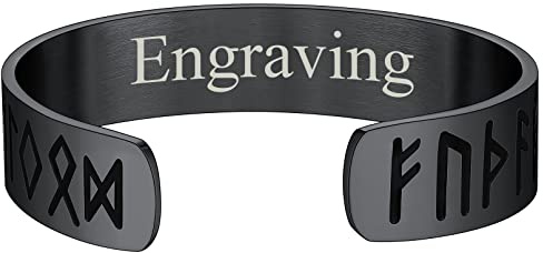FaithHeart Pulsera Vikinga Personalizada Runas Acero Inoxidable 316L Hombres Brazalete Liso Plano Ancho Letras Rúnicas Germánicas Joyería Vikinga Nórdica Protección Regalo Reyes Día Padre
