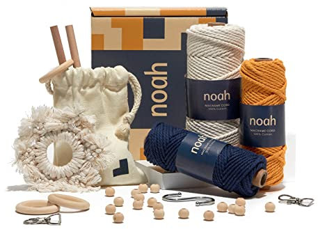 noah Makramee-Kit – Enthält Baumwoll Makramee Schnur, Zubehör, Holzstangen und Anleitung – Klassische Farben