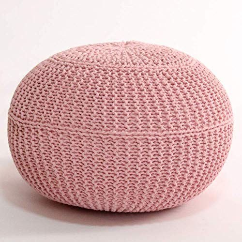 GOODBZ Sgabello Pouf Lavorato A Maglia,Pouf Pouf Intrecciato Rotondo 100% Cotone per Soggiorno Camera da Letto Giardino,Pouf Sacco All'aperto con Imbottitura Rosa 50x50x40cm