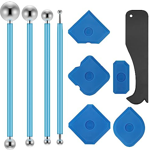 10 Outils de Finition de Joints, 4 Outils Grattoir Joint Carrelage à Bille Métallique, 5 Outils de Retrait de Silicone et 1 Grattoir en Plastique, Ensemble d'Outils de Retrait de Joints pour le Sol