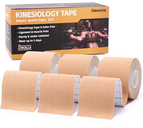Nastro Kinesiologico Tape Kinesiologico 5cm, Supporto Articolare, Sollievo dal Dolore Muscolare, Spalle Fascite Plantare Ginocchio Nastro, Lattice Impermeabile Taping Kinesiologico (Beige)