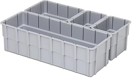 1a-TopStore Einsatzkasten Einteilungs-Set für Eurobehälter, Schubladen mit Innenmaß 362x262 mm (LxB), 102 mm hoch, verschiedene Größen/Farben (4er Mix Set, grau)