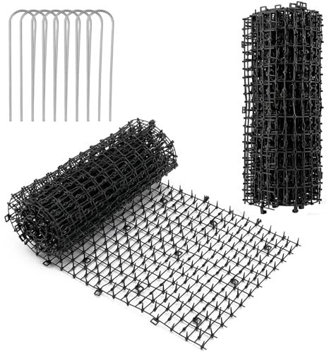 MAHIONG 2-pack 28 x 200 cm kattspikar, djuravskräckande nät i plast med stickle styrp, kattavvisande matta med 8 U-formade pinnar för trädgårds- och utomhusutrymmen