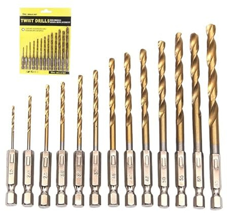 NestNook 13 stycken Titanium Twist borrborrar bit set höghastighets-stål-hex-skaftborrbitar för trä, plast, 1,5 mm – 6,5 mm